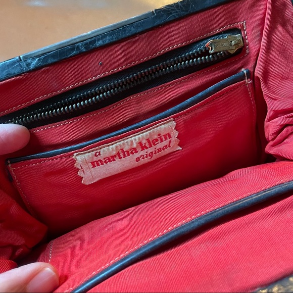 Vintage Martha Klein argentium sterling silver 935 leather crocodile bag - Picture 8 of 11